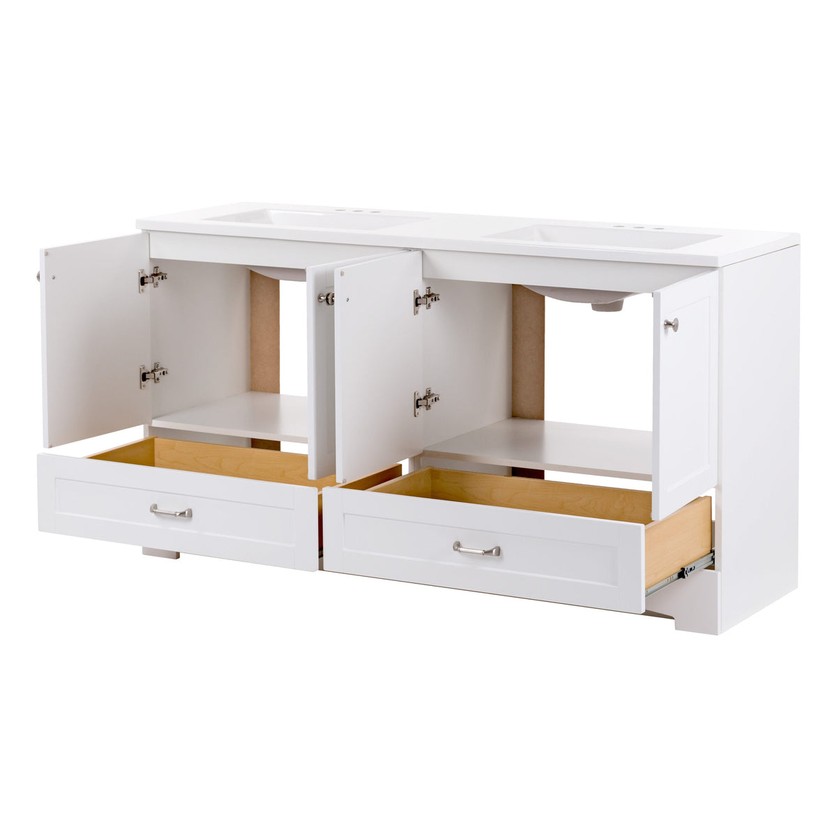Diamond NOW Cassidy 60.5-in White Double Sink Bathroom Vanity with White Cultured Marble Top