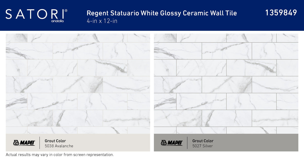 Satori Regent Statuario Glossy 4-in x 12-in Ceramic Marble-Look Wall Tile