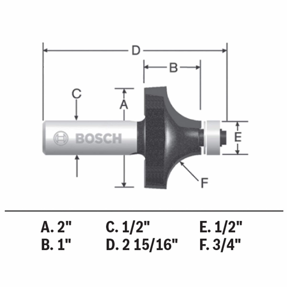 Bosch 3/4-in Carbide-Tipped Roundover Router Bit, 1/2-in Shank
