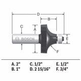 Bosch 3/4-in Carbide-Tipped Roundover Router Bit, 1/2-in Shank