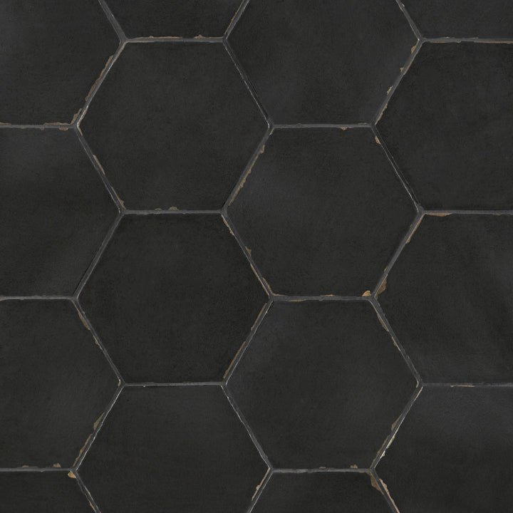 Artmore Tile Coastal Hex Nero Black 6-in x 6-in Matte Porcelain Encaustic Hexagon Floor and Wall Tile product image