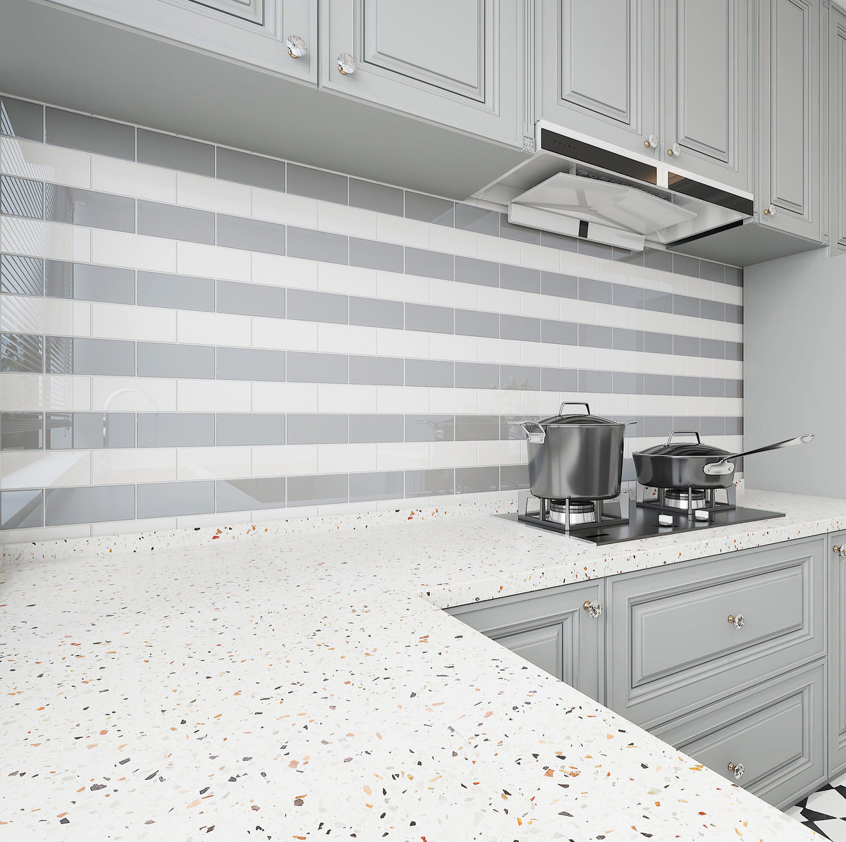 Giorbello (Sample) 3x6 Glass Subway Tiles True Gray 3-in x 6-in Glossy Glass Brick Subway Wall Tile