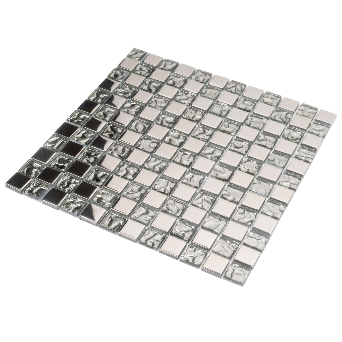 Apollo Tile (Sample) Elaina Steel Gray and Silver 4-in x 4-in Glossy Glass Uniform Squares Floor and Wall Tile