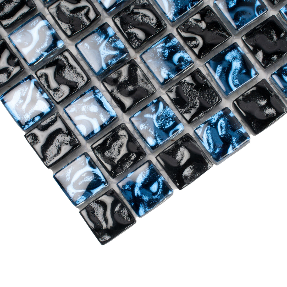 Apollo Tile (Sample) Elaina Blue and Black 4-in x 4-in Glossy Glass Uniform Squares Mosaic Floor and Wall Tile