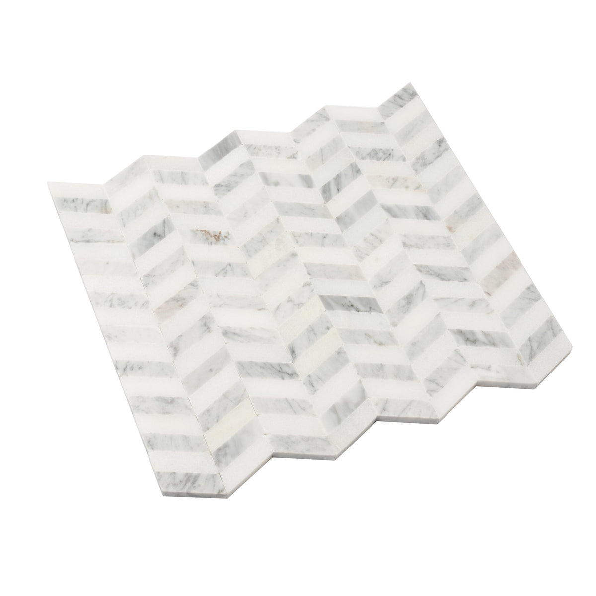Apollo Tile (Sample) Athens White and Gray 4-in x 4-in Polished Marble Chevron Mosaic Wall Tile