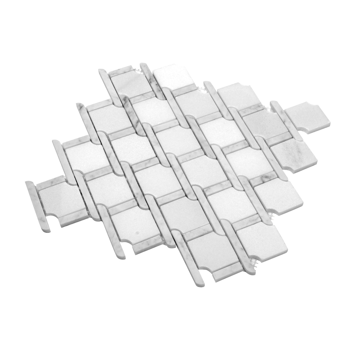 Apollo Tile Athens White 11-in x 12-in Polished Natural Stone Marble Basketweave Marble Look Floor and Wall Tile (4.66-sq. ft/ Carton)