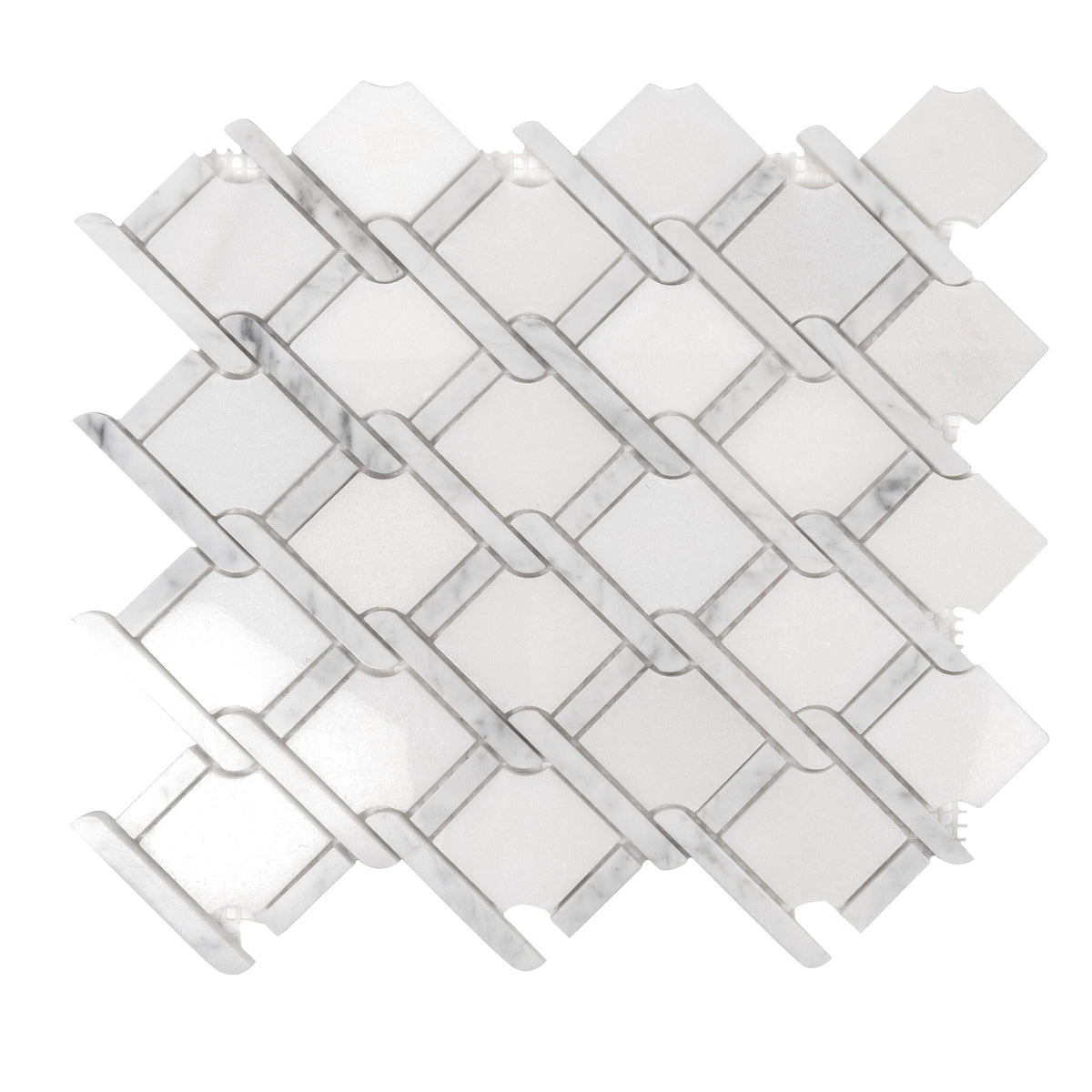 Apollo Tile (Sample) Athens White 4-in x 4-in Polished Marble Basketweave Mosaic Wall Tile