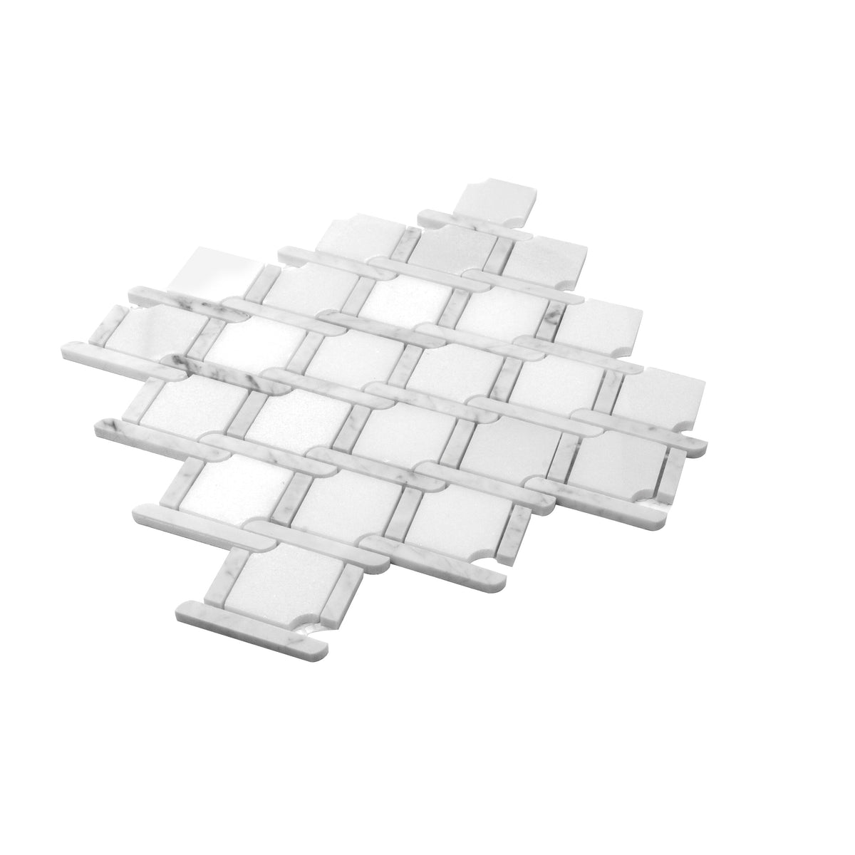 Apollo Tile (Sample) Athens White 4-in x 4-in Polished Marble Basketweave Mosaic Wall Tile