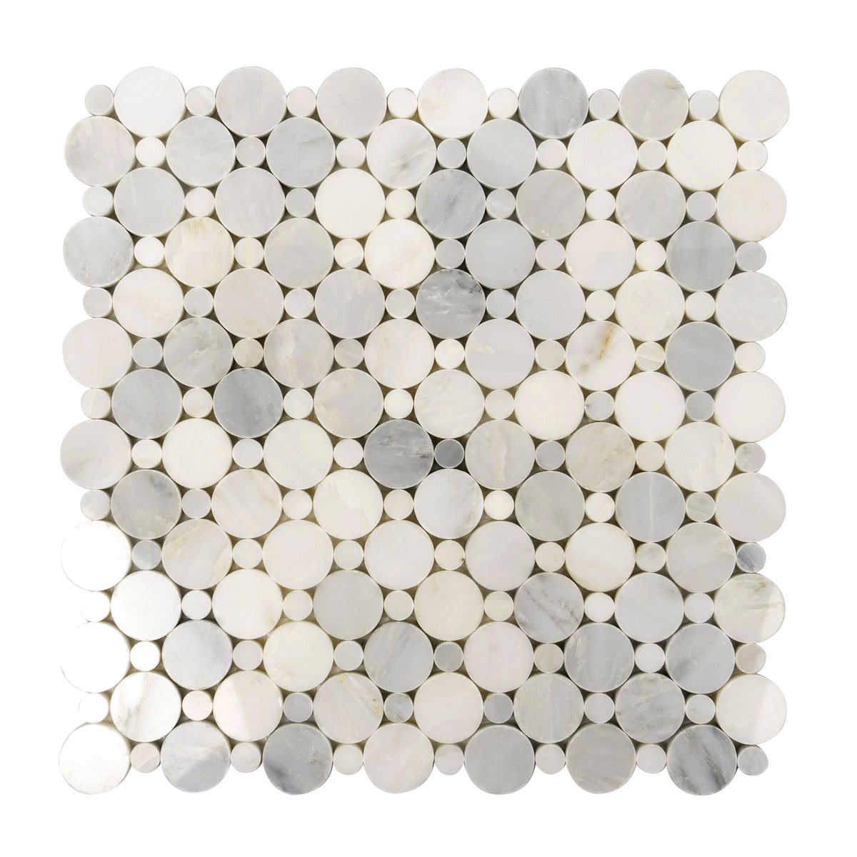 Apollo Tile Athens White 12-in x 12-in Polished Natural Stone Marble Penny Round Marble Look Floor and Wall Tile (4.83-sq. ft/ Carton)