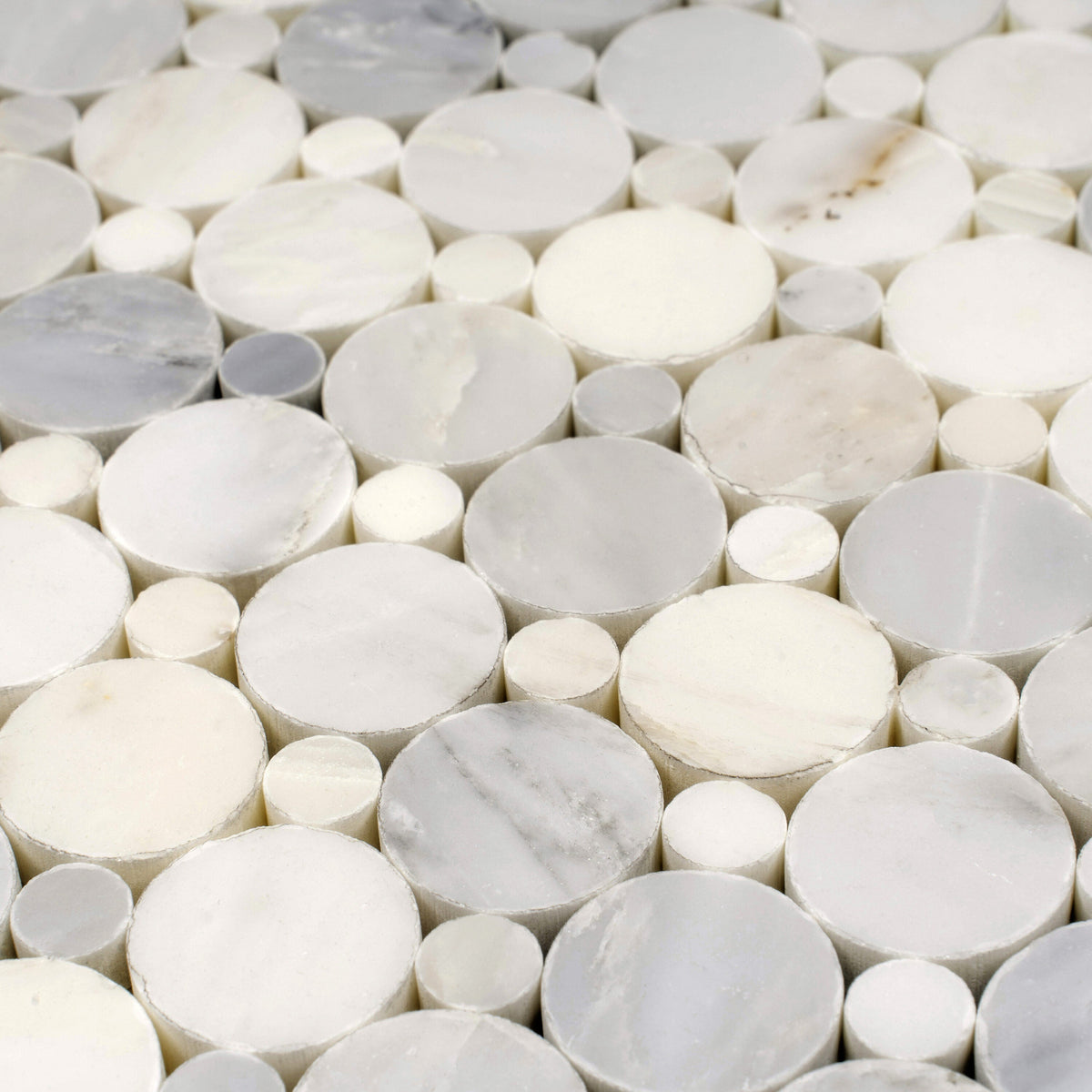 Apollo Tile Athens White 12-in x 12-in Polished Natural Stone Marble Penny Round Marble Look Floor and Wall Tile (4.83-sq. ft/ Carton)