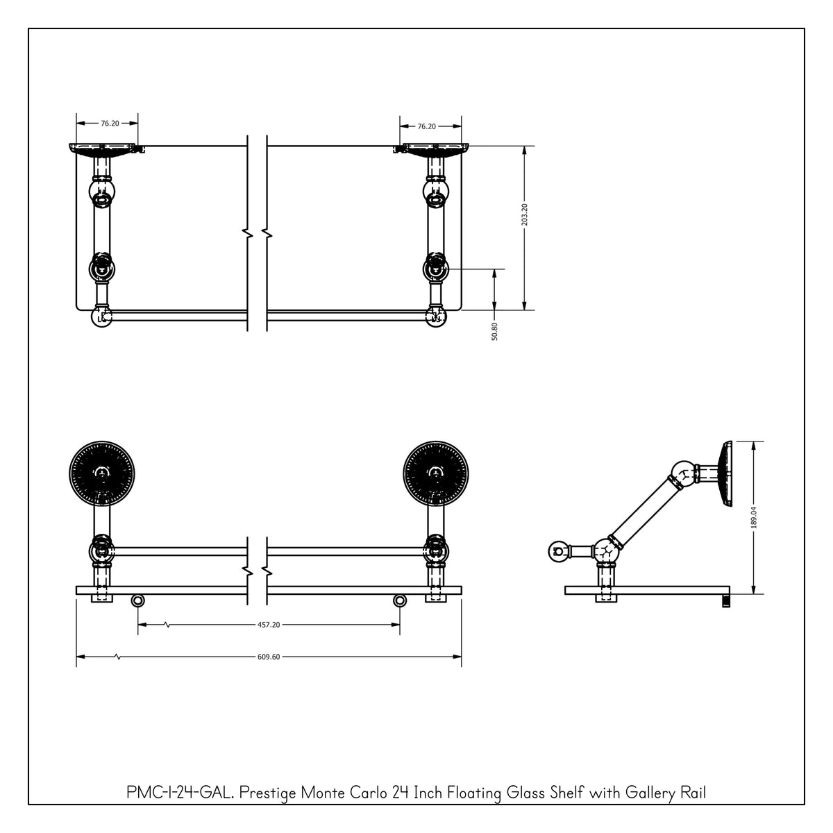 Allied Brass Prestige Monte Carlo Polished Brass 1-Tier Wall Mount Bathroom Shelf, 24 x 8 x 8 in
