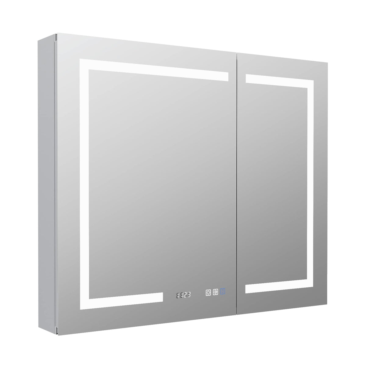 WELLFOR EX4 36-in x 30-in Lighted LED Fog Free Surface Mount Silver Mirrored Soft Close Medicine Cabinet with Outlet