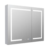 WELLFOR EX4 36-in x 30-in Lighted LED Fog Free Surface Mount Silver Mirrored Soft Close Medicine Cabinet with Outlet