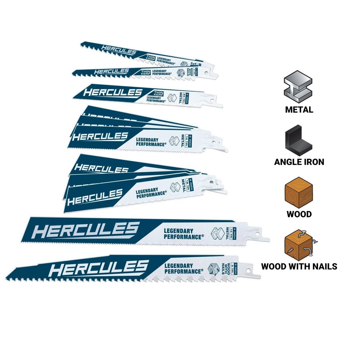 Hercules Demo and Thin Kerf Reciprocating Saw Blade Set, 12 Pc.