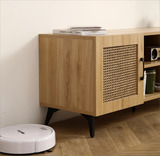 GZMR Oak TV Cabinet with Rattan Net Modern/Contemporary Oak Tv Cabinet (Accommodates)