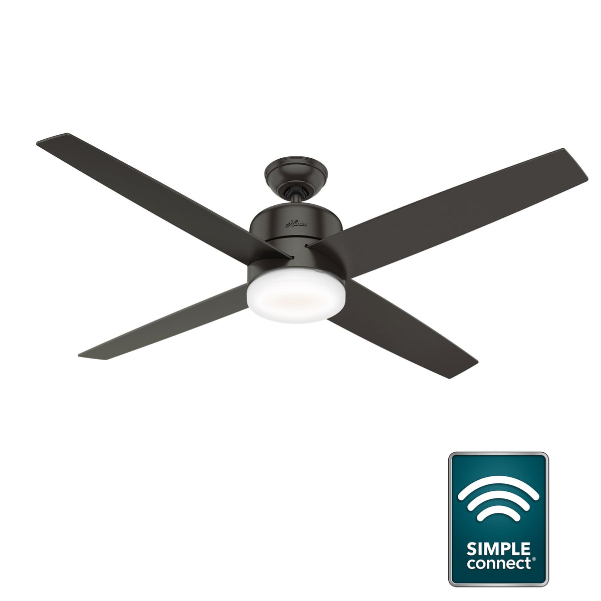 Hunter Advocate WiFi-Enabled DC Motor 60-in Noble Bronze Indoor Smart Ceiling Fan with Remote (4-Blade)