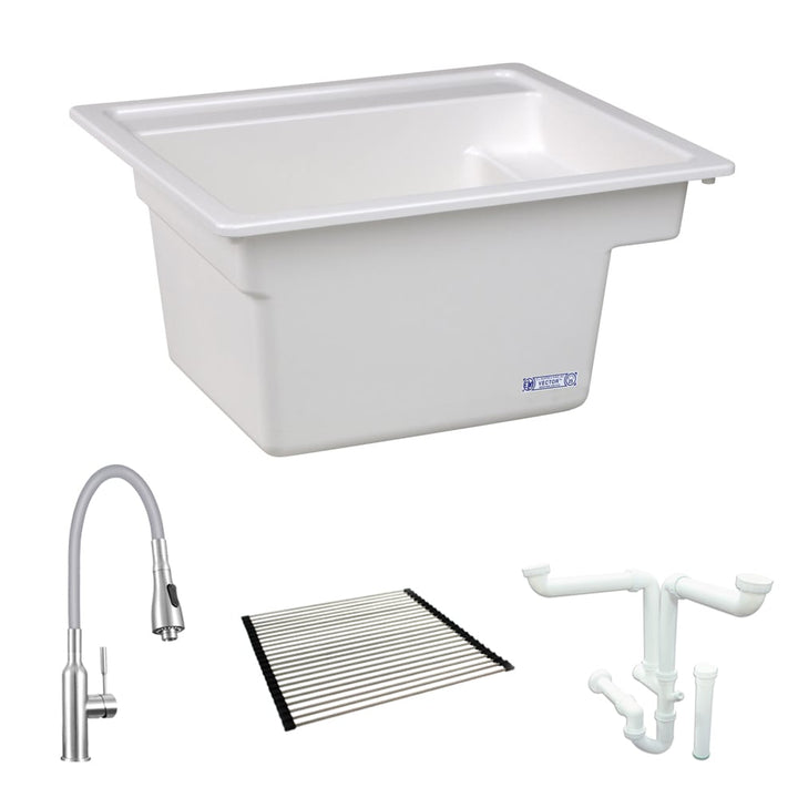 Mustee 25x22 White Drop-In Laundry Sink with Faucet and Drain