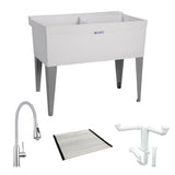 Mustee 25-in x 40-in Freestanding Two-Basin Laundry Sink with Drain and Faucet