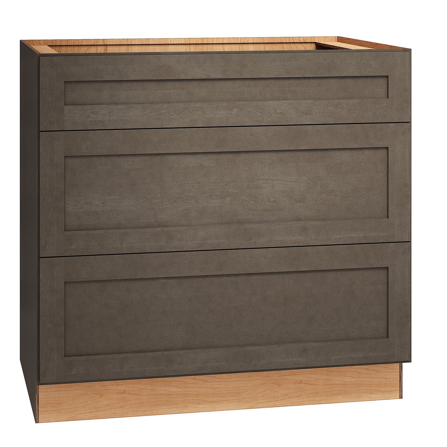 Diamond Express Jamestown 36-in W x 34.5-in H x 24-in D Colt Brown 3-Drawer Base Fully Assembled Plywood Cabinet (Recessed Panel Shaker Style)