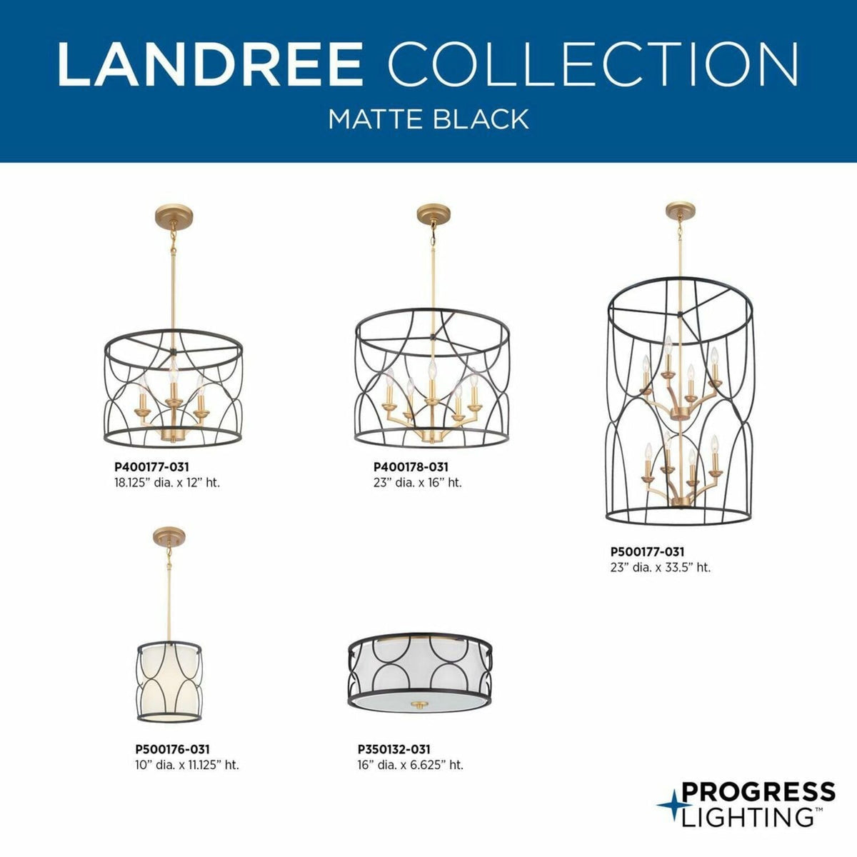 Progress Lighting Landree 3-Light Matte Black Traditional Chandelier