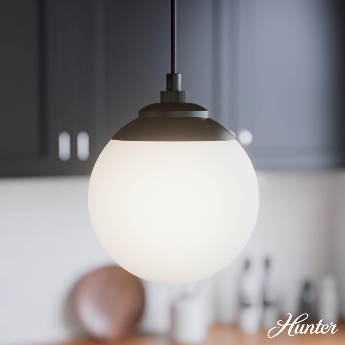 Hunter Hepburn 3-Light Matte Black Glam Globe LED Large Hanging