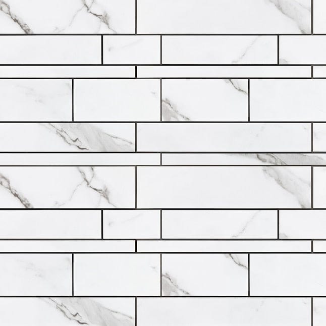 Peel&Stick Mosaics Manhattan Marble Gray and White 12-in x 13-in Matte Metal Linear Marble Look Peel and Stick Wall Tile (0.969-sq. ft/ Piece)