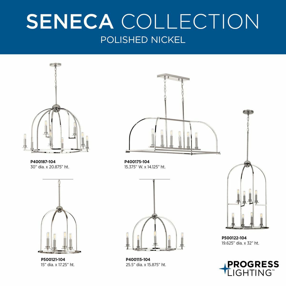 Progress Lighting Seneca 9-Light Polished Nickel Farmhouse Chandelier