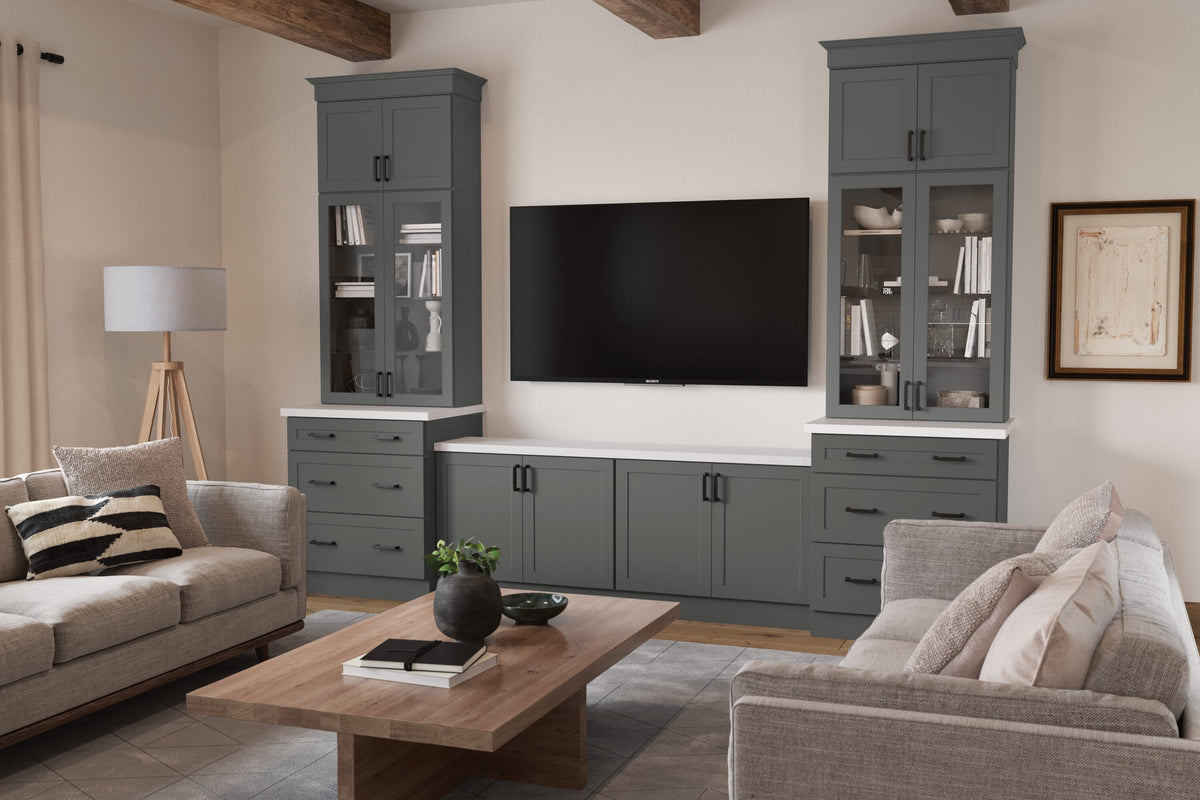 Diamond Express Jamestown 42-in W x 42-in H x 12-in D Moonstone Gray Diagonal Corner Wall Fully Assembled Plywood Cabinet (Recessed Panel Square Style)