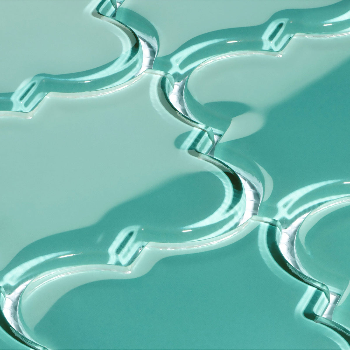 Giorbello (Sample) Glass Arabesque Tiles Teal 4-1/2-in x 4-1/2-in Glossy Glass Lantern Subway Wall Tile