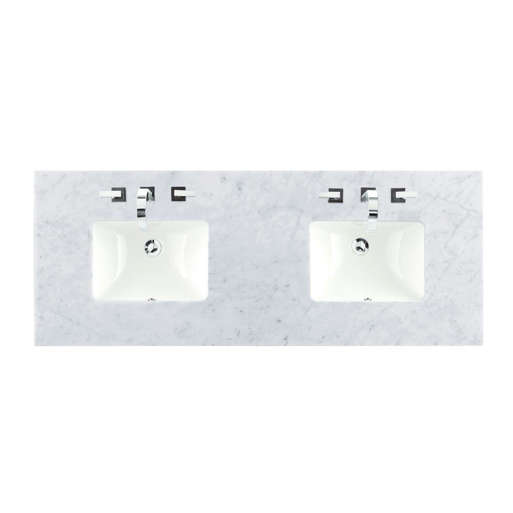 Carrara 60 in. W Marble Single Basin Vanity Top in Carrara White with White Basin - Super Arbor