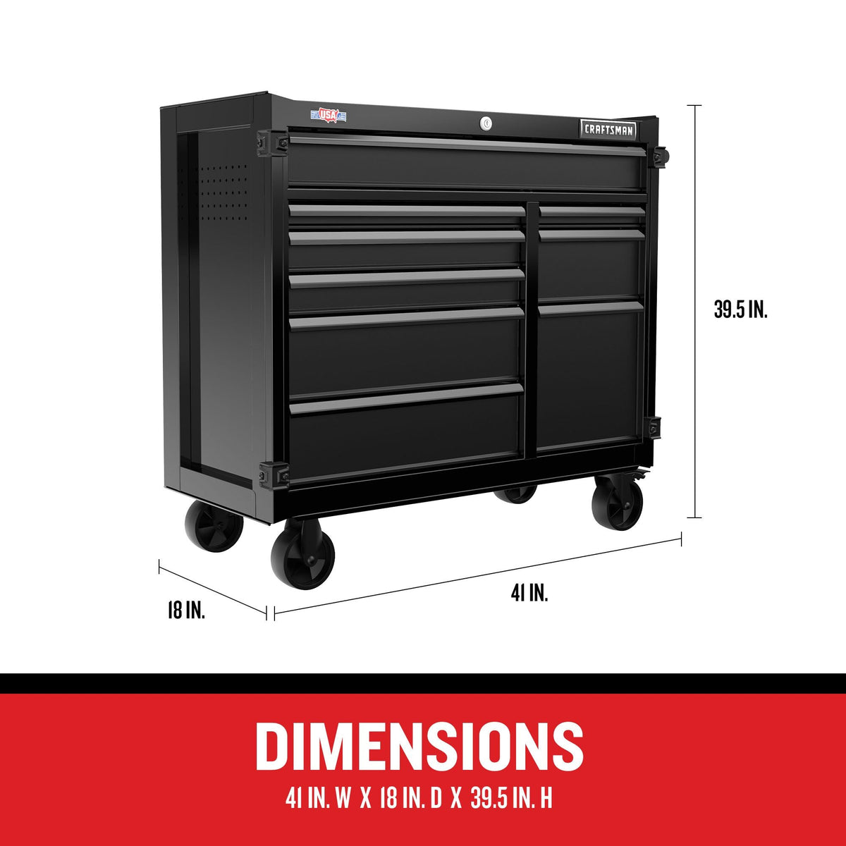 CRAFTSMAN Premium 2000 Series 41-in W x 39.5-in H 9-Drawer Steel Rolling Tool Cabinet (Black)