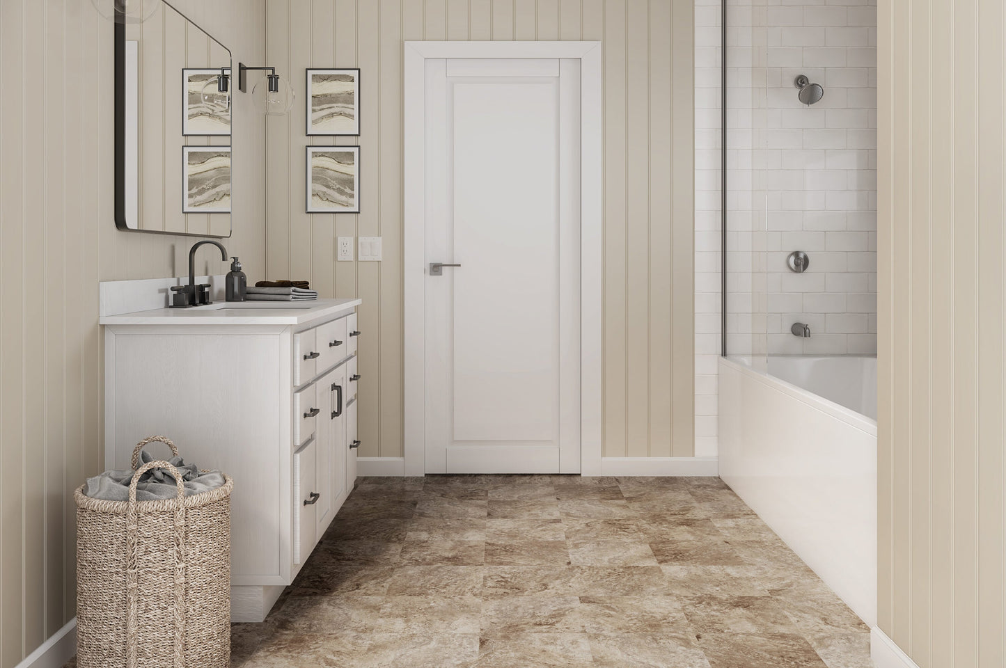 Style Selections Tumbled Stone 12-in x 12-in Water-Resistant Peel-and-Stick Vinyl Tile Flooring (1-sq ft)