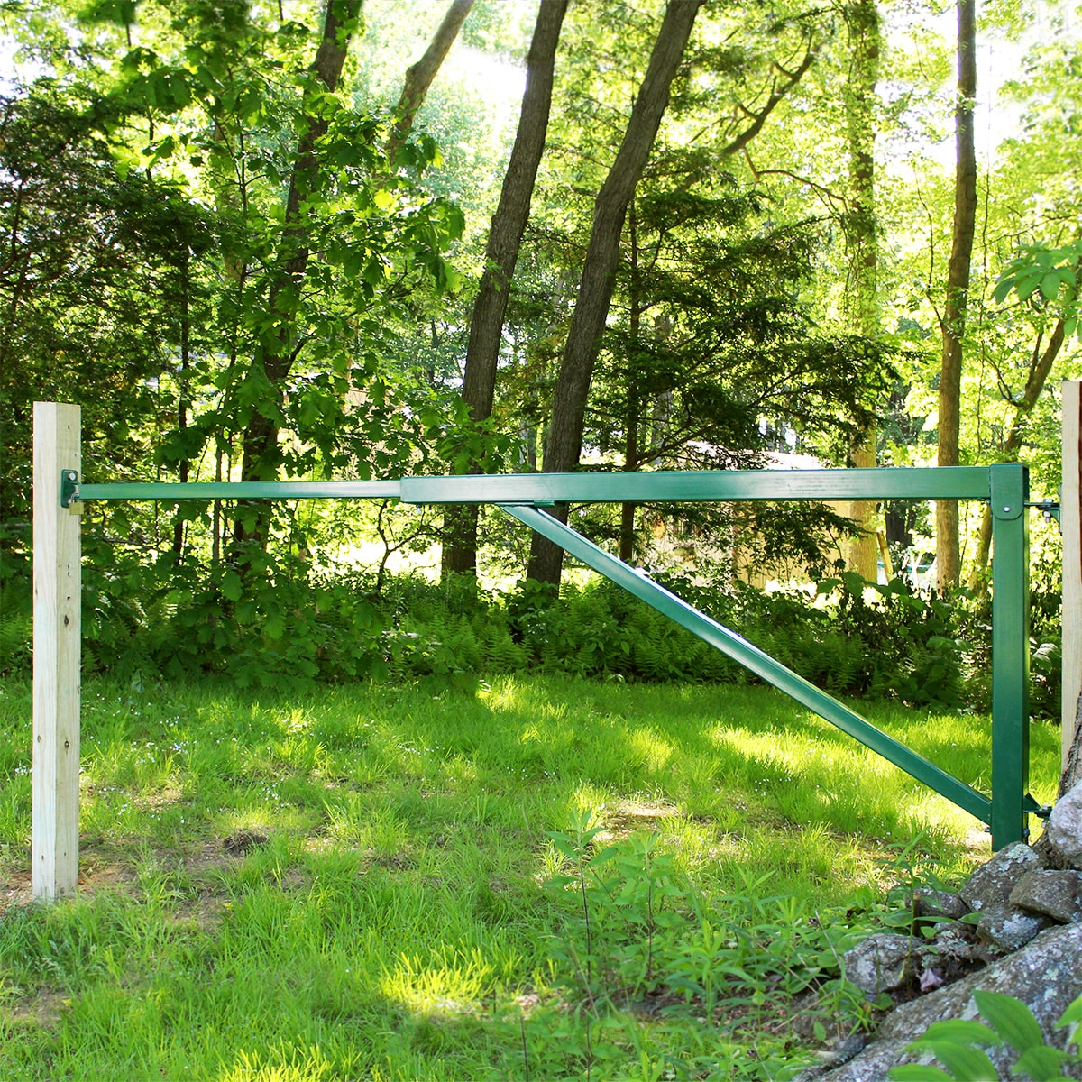 FIRST DEFENSE 11.76-ft x 2.37-ft Green Steel Driveway Gate