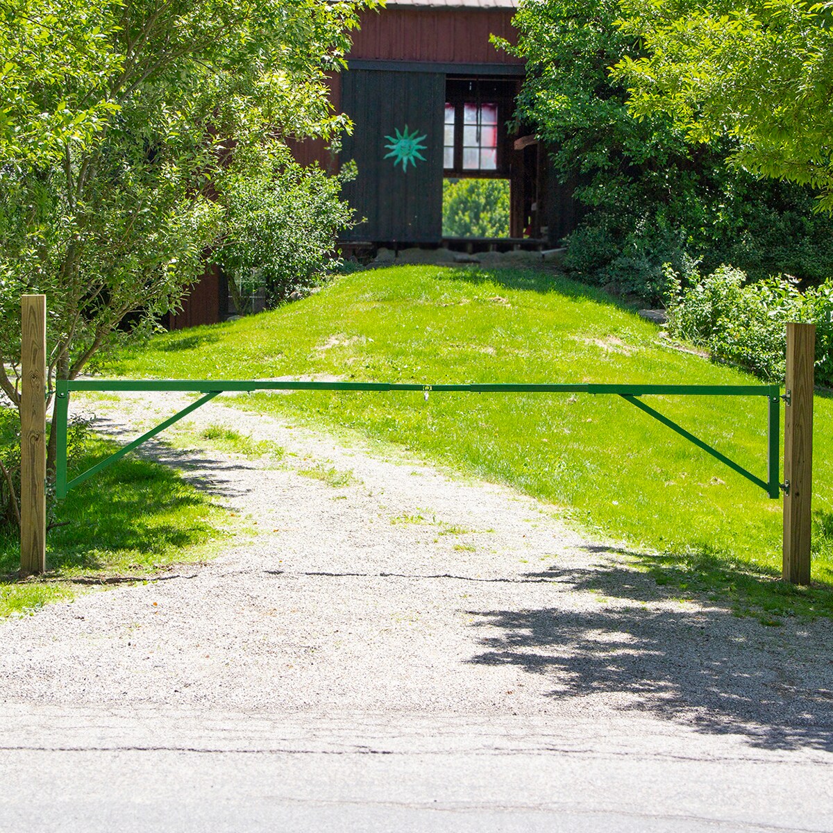 FIRST DEFENSE 11.76-ft x 2.37-ft Green Steel Driveway Gate