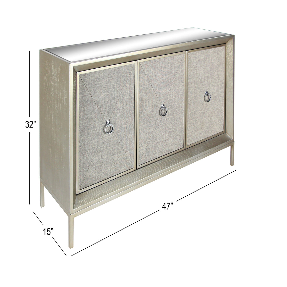 Grayson Lane Gray Upholstered Front Panel 1 Shelf and 3 Doors Accent Chest