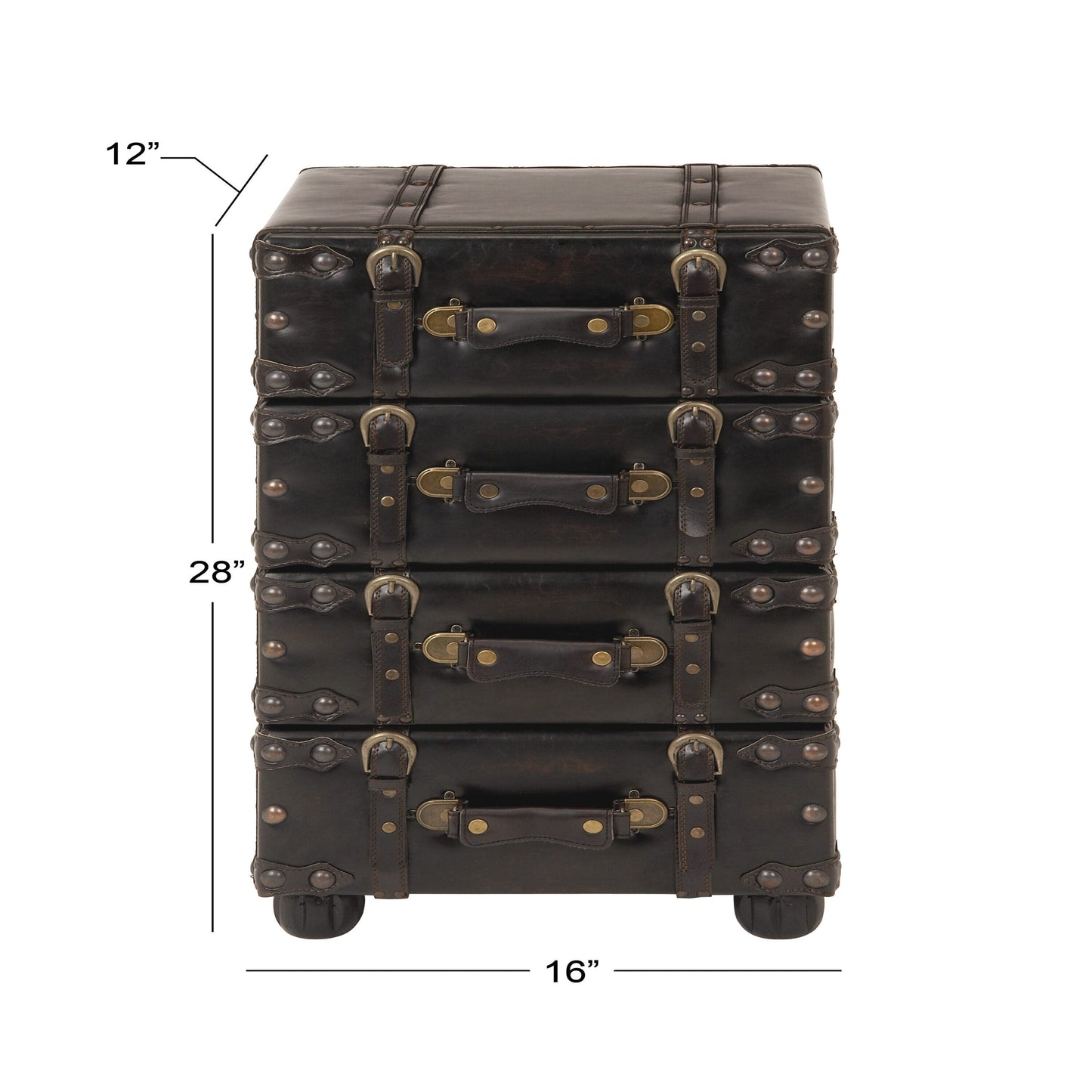 Grayson Lane Black Vintage Faux Leather with Stud Details Cedar 4-Drawer Accent Chest