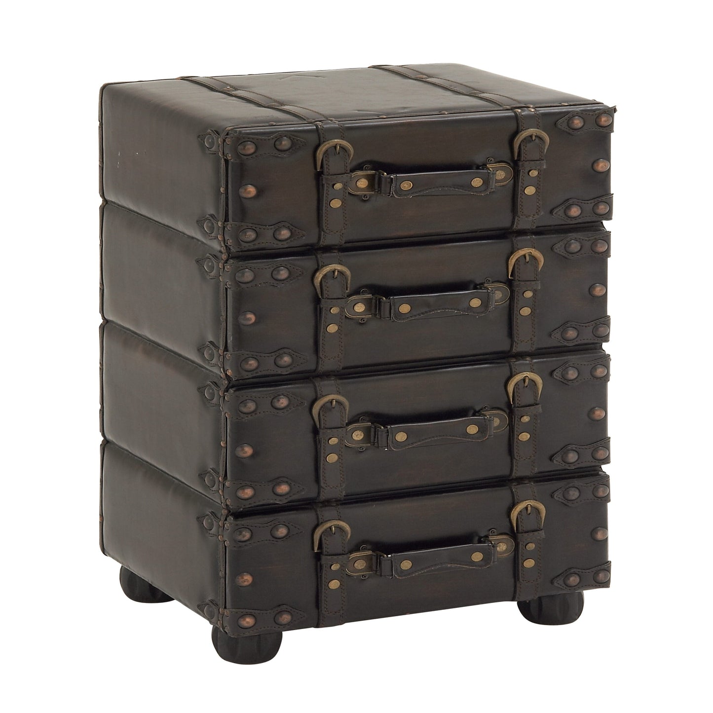 Grayson Lane Black Vintage Faux Leather with Stud Details Cedar 4-Drawer Accent Chest