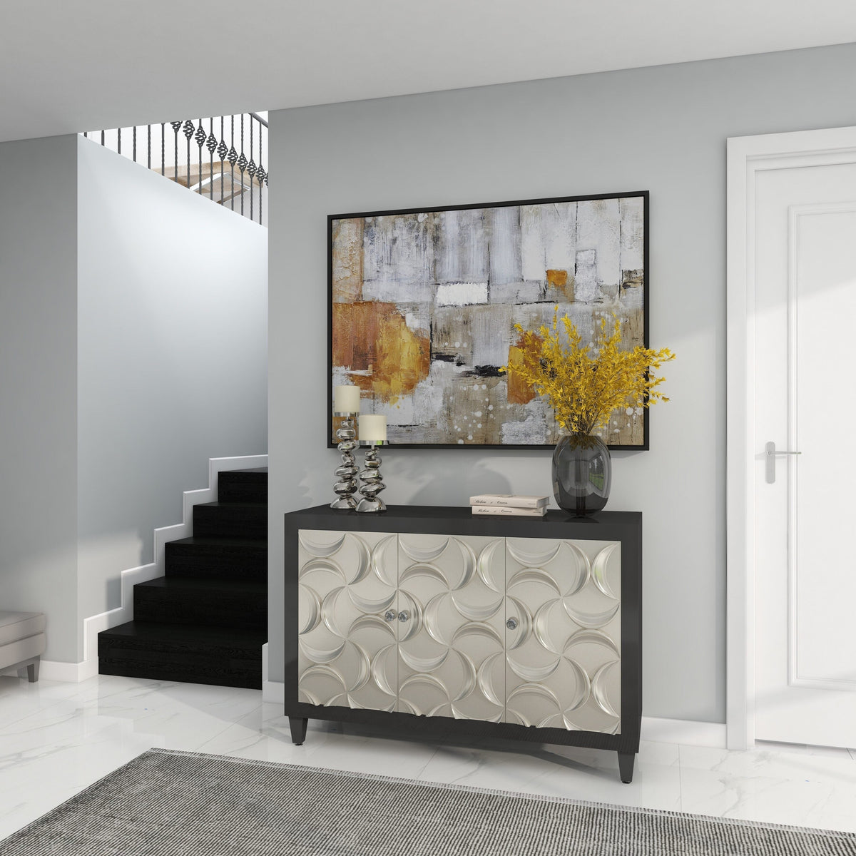 Grayson Lane Black Silver Crescent Moon Relief Design Accent Chest