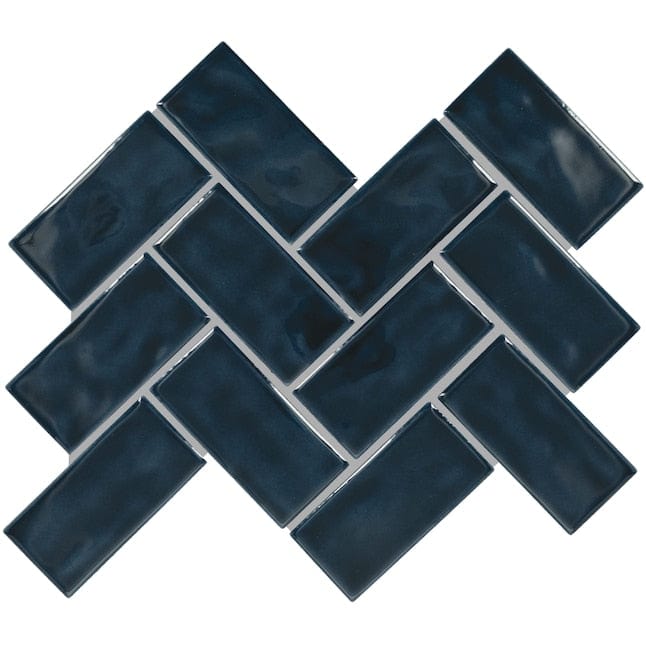 American Olean Hillcrest Ridge Deep Blue 12-in x 14-in Glossy Ceramic Herringbone Patterned Wall Tile (8.04-sq. ft/ Carton)