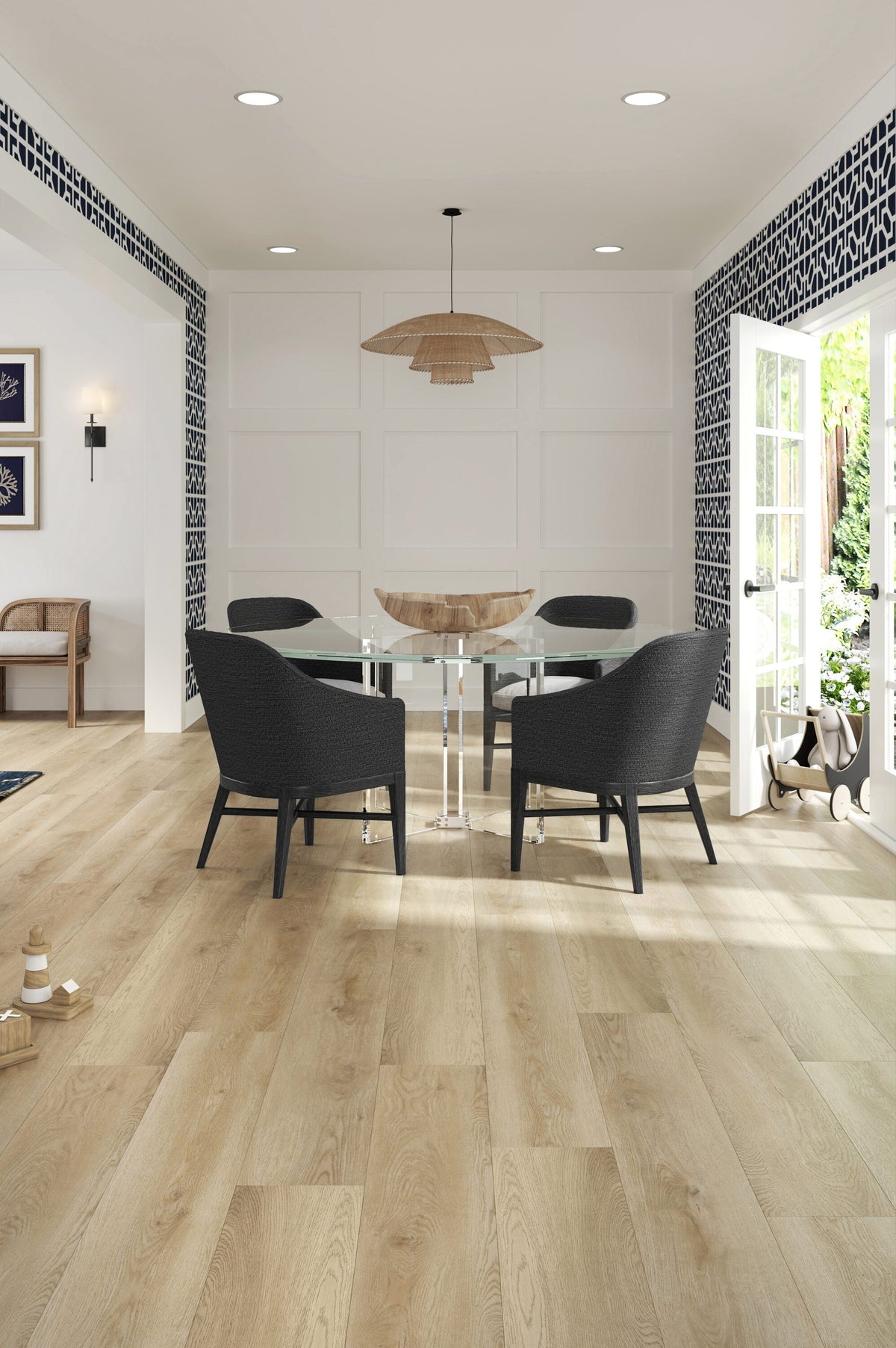 STAINMASTER (Sample) Aubrey Oak Waterproof Wood Look Interlocking Luxury Vinyl Plank, 12-mil Wear Layer, 9.05-in W x 12-in L