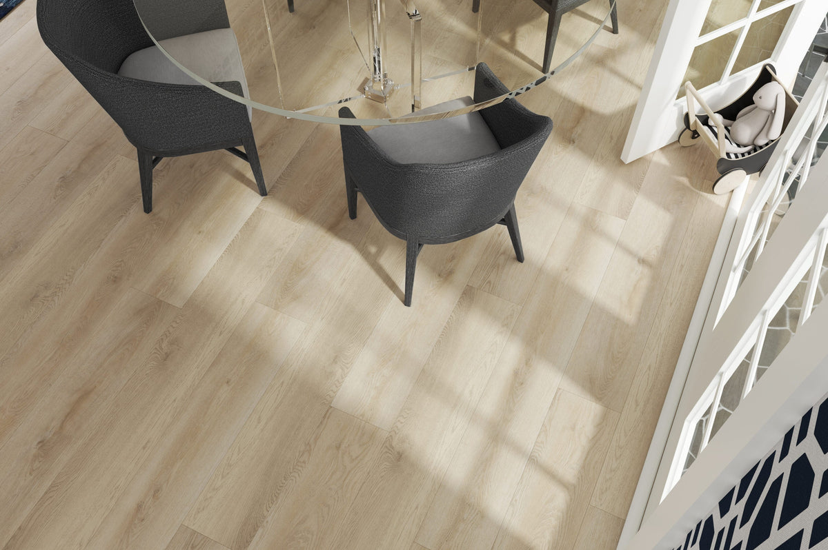 STAINMASTER (Sample) Aubrey Oak Waterproof Wood Look Interlocking Luxury Vinyl Plank, 12-mil Wear Layer, 9.05-in W x 12-in L