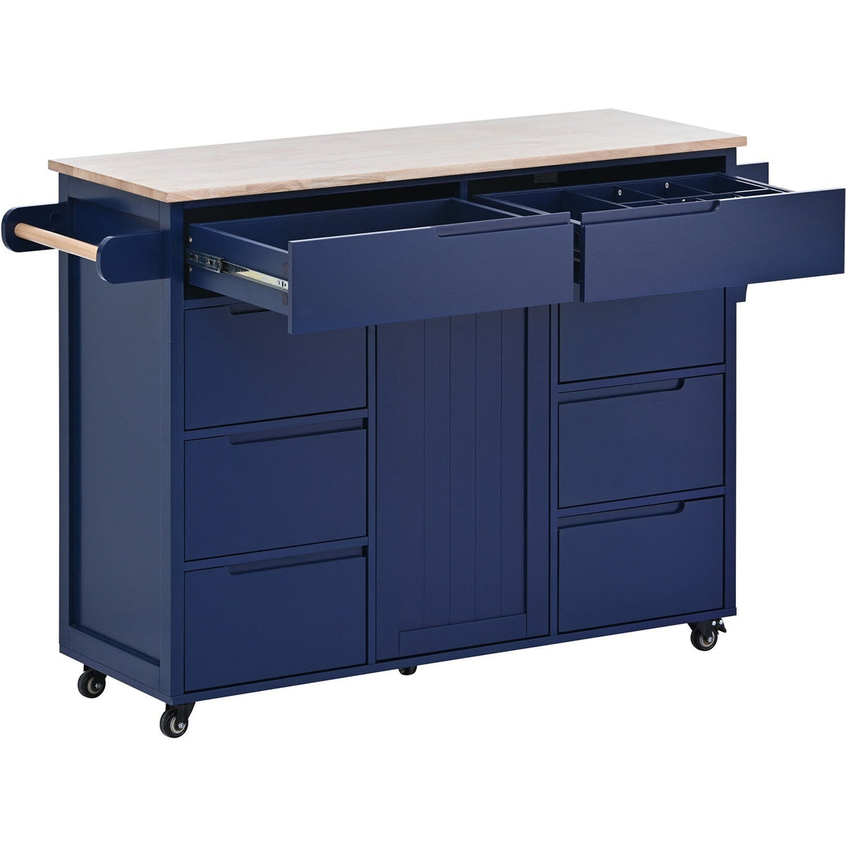 Bybafun Blue Mdf Base with Wood Top Rolling Kitchen Cart (18.5-in x 53.1-in x 37-in)