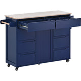Bybafun Blue Mdf Base with Wood Top Rolling Kitchen Cart (18.5-in x 53.1-in x 37-in)