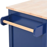 Bybafun Blue Mdf Base with Wood Top Rolling Kitchen Cart (18.5-in x 53.1-in x 37-in)