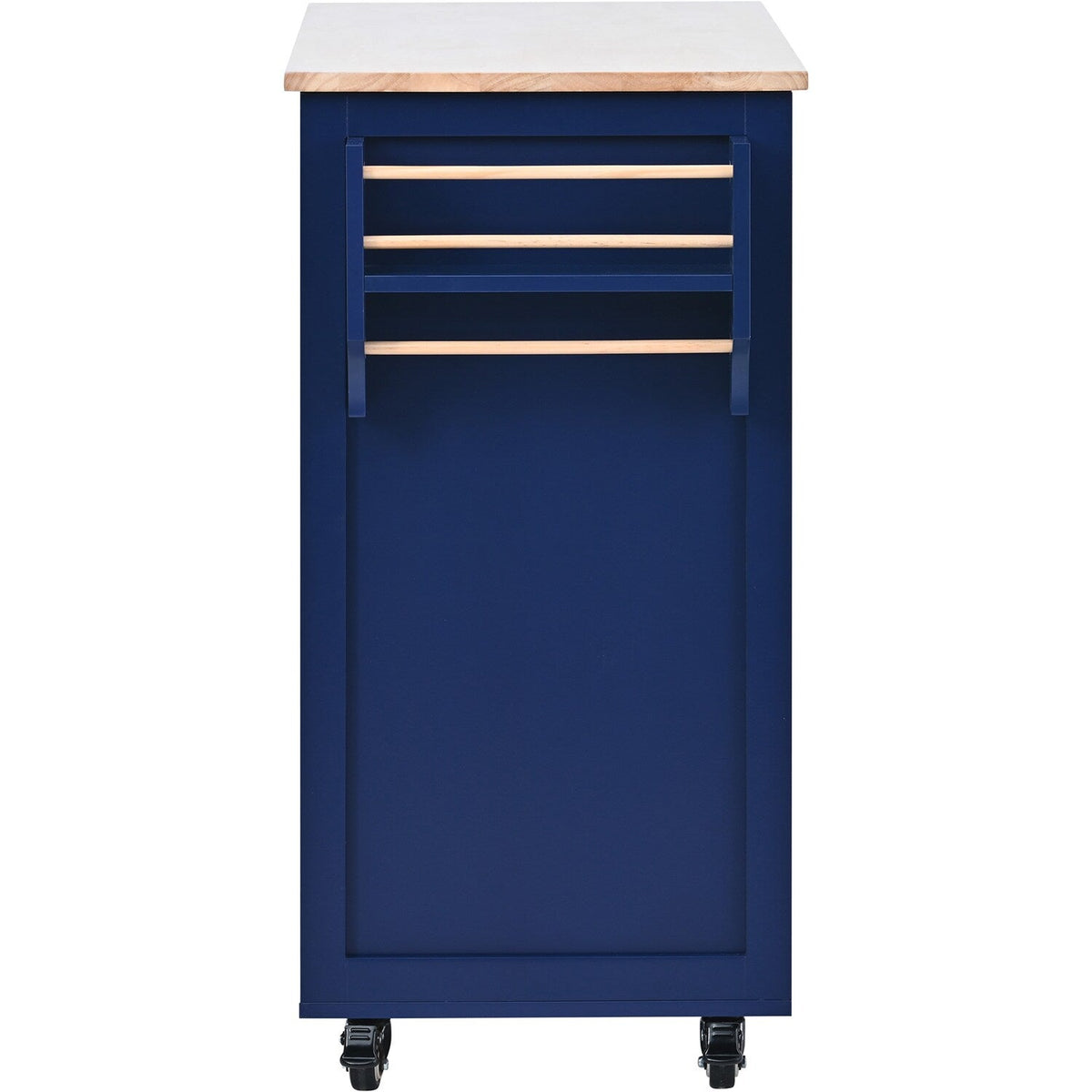 Bybafun Blue Mdf Base with Wood Top Rolling Kitchen Cart (18.5-in x 53.1-in x 37-in)