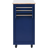 Bybafun Blue Mdf Base with Wood Top Rolling Kitchen Cart (18.5-in x 53.1-in x 37-in)