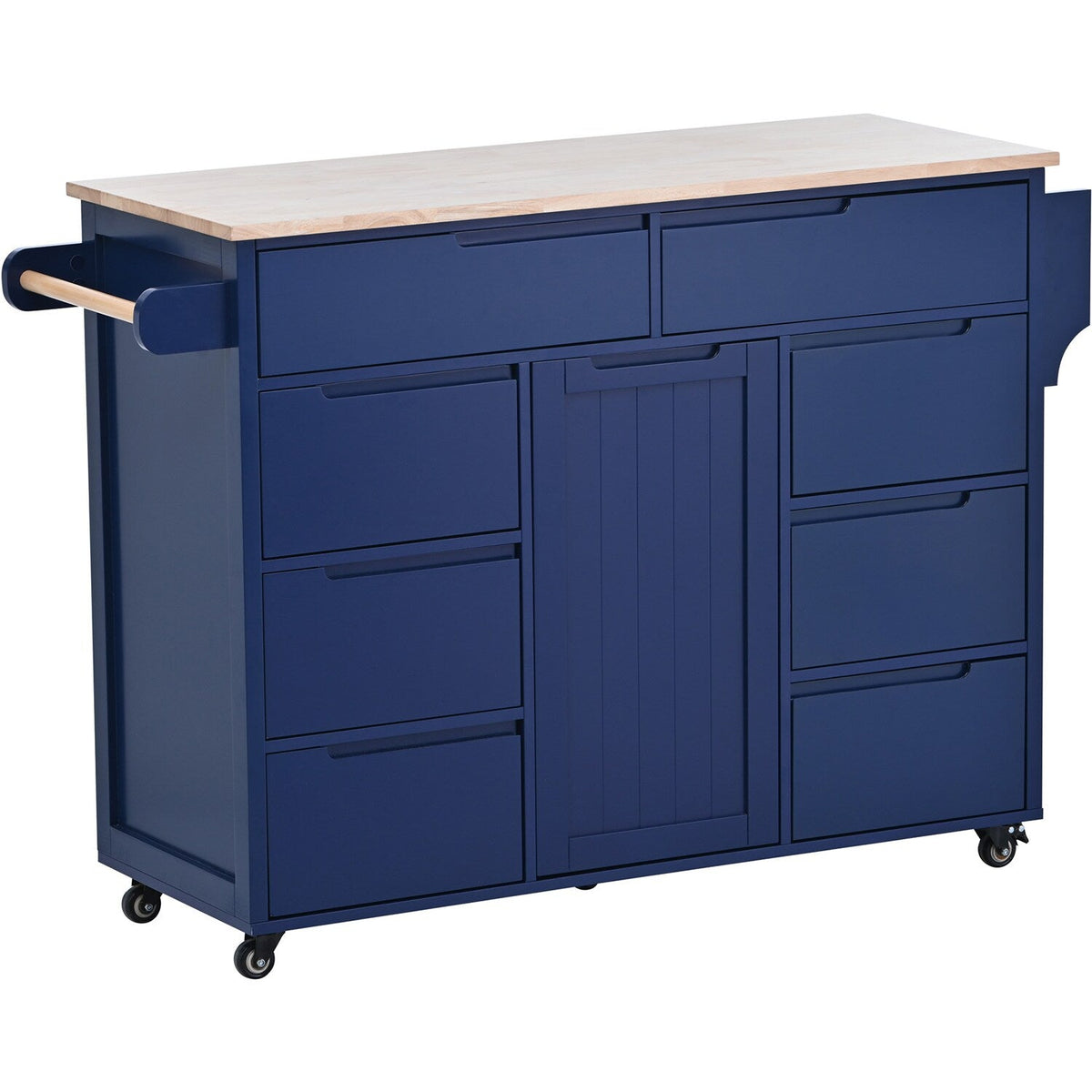 Bybafun Blue Mdf Base with Wood Top Rolling Kitchen Cart (18.5-in x 53.1-in x 37-in)