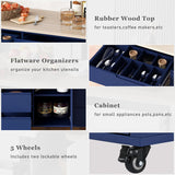 Bybafun Blue Mdf Base with Wood Top Rolling Kitchen Cart (18.5-in x 53.1-in x 37-in)