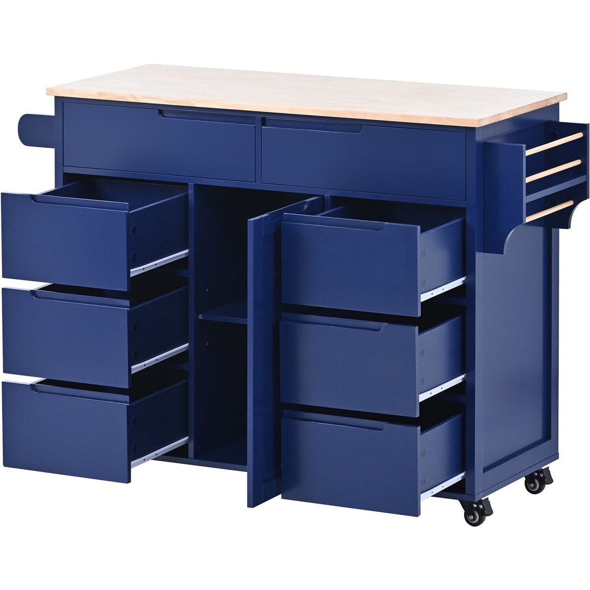 Bybafun Blue Mdf Base with Wood Top Rolling Kitchen Cart (18.5-in x 53.1-in x 37-in)