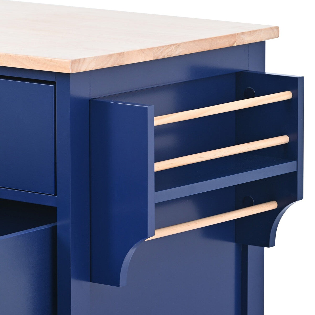 Bybafun Blue Mdf Base with Wood Top Rolling Kitchen Cart (18.5-in x 53.1-in x 37-in)